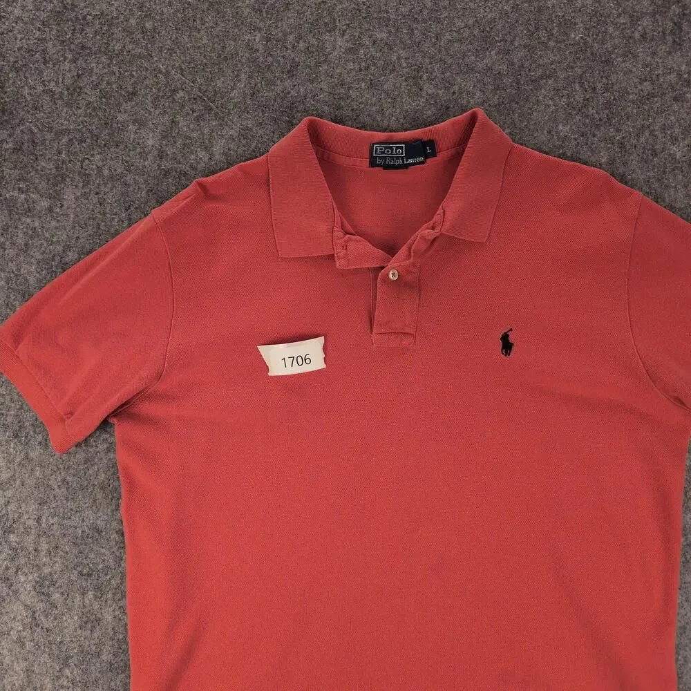 Polo Ralph Lauren Polo Shirt Mens Large Orange Pique Cotton Short Sleeve